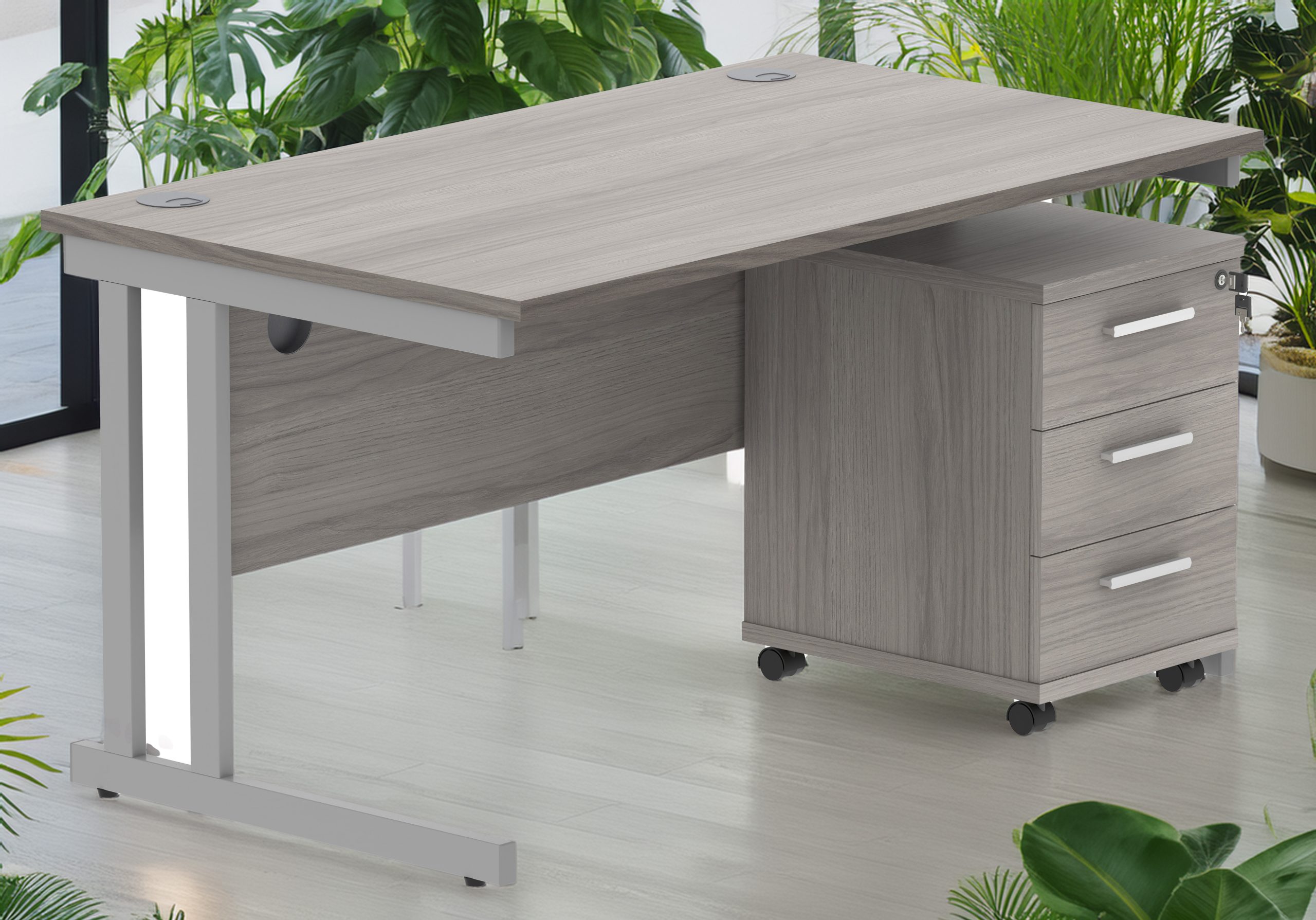 Upton Twin Upright Rectangular Desk with Mobile Pedestal - Image 2