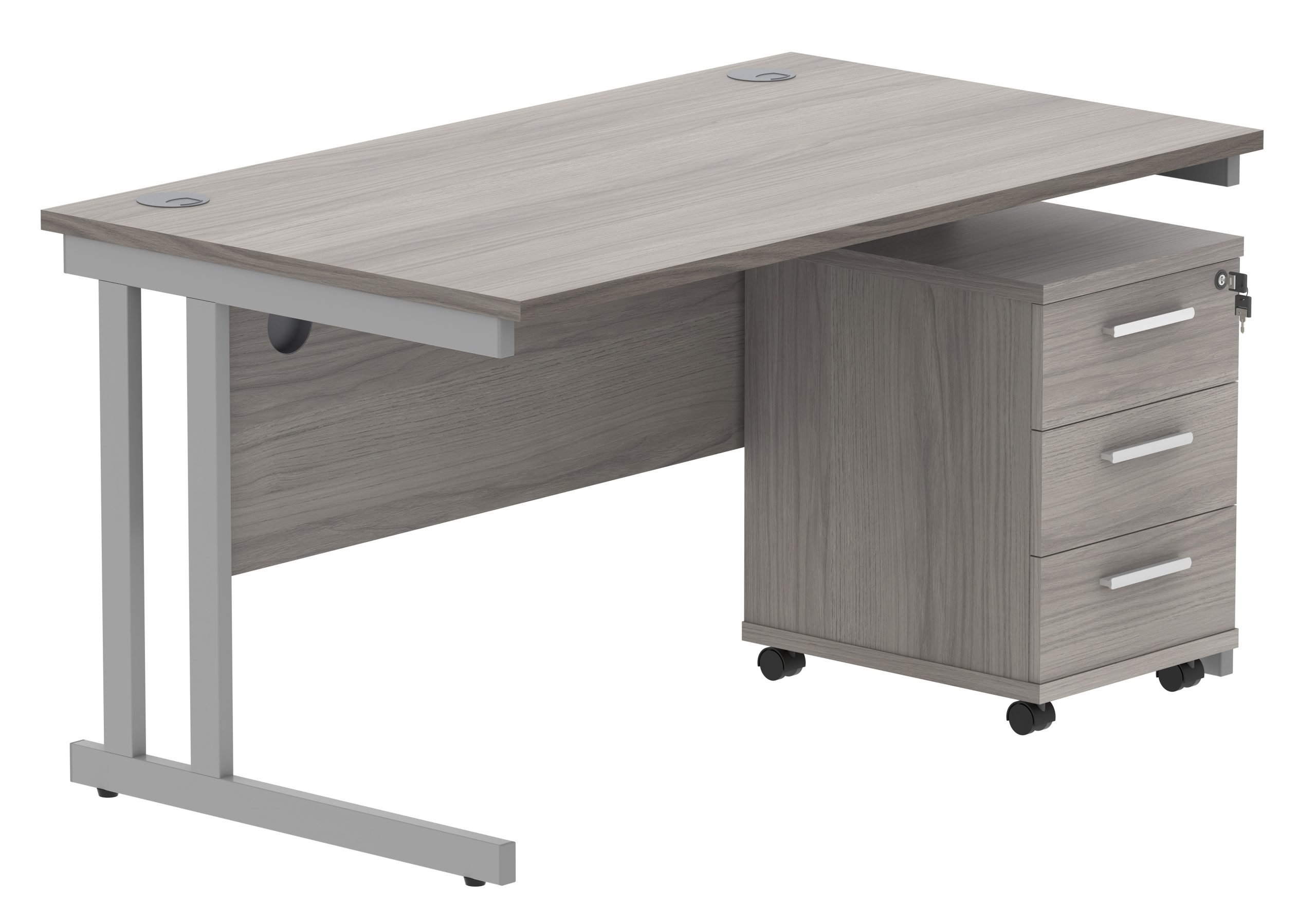 Upton Twin Upright Rectangular Desk with Mobile Pedestal - Image 3