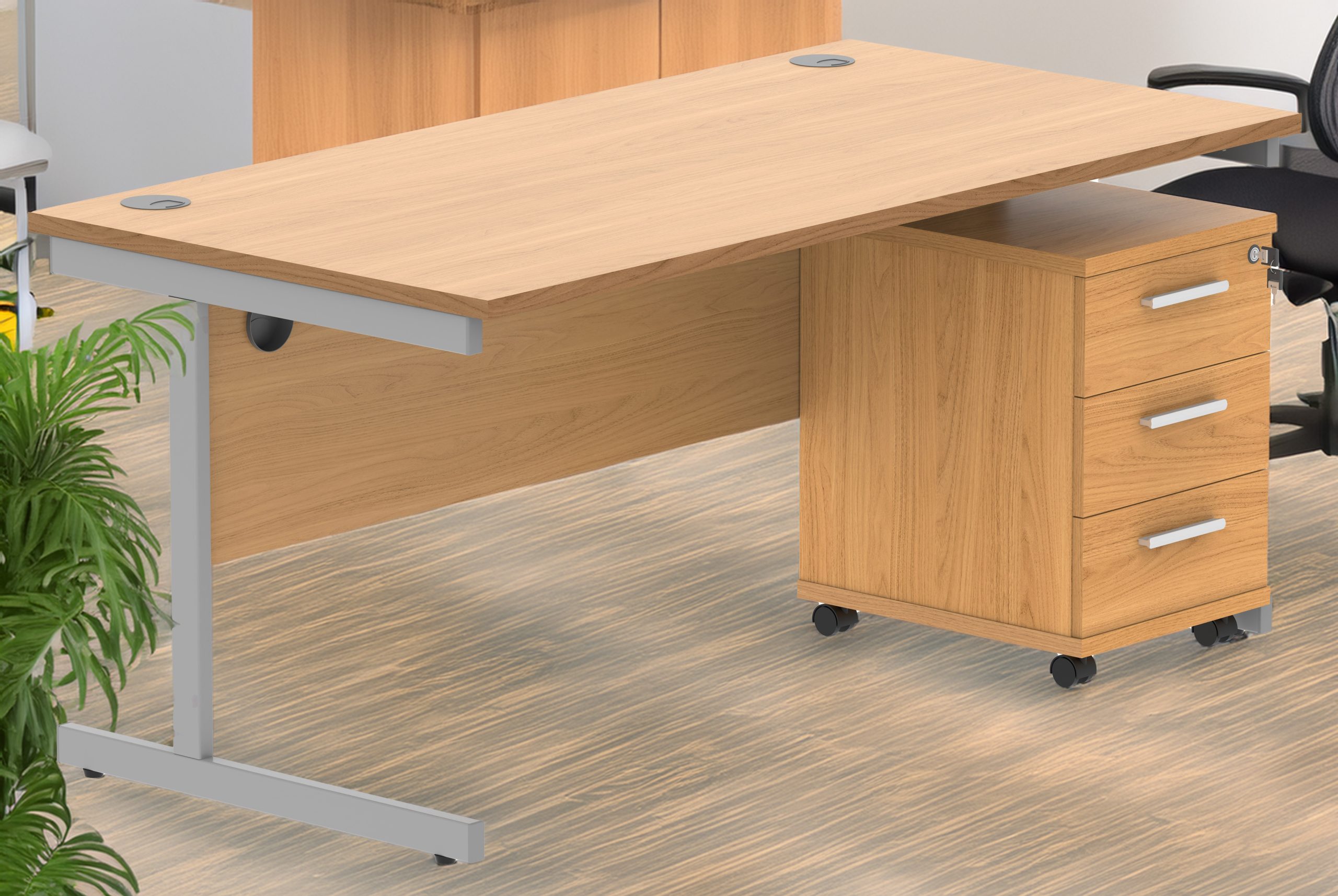 Upton Twin Upright Rectangular Desk with Mobile Pedestal - Image 5