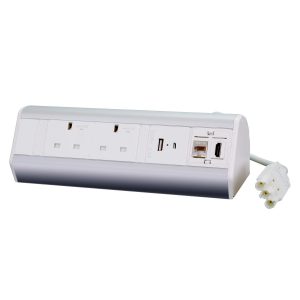 Desktop Power Extension 2 x Individually-fused Sockets 2x USB 1 x RJ45 1 x HDMI - White