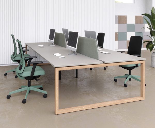 Evo Hooped Leg Oak or Coloured Metal Bench Modular Desk Range