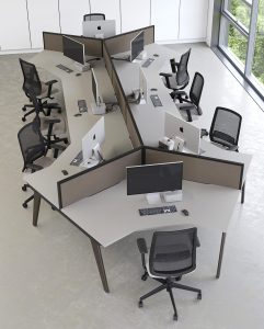 120 Degree Evolve Hooped Leg Oak or Coloured Metal Bench Modular Desk Range