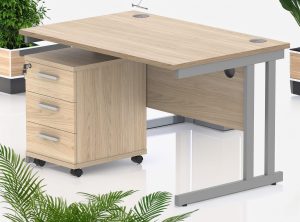 Upton Twin Upright Rectangular Desk with Mobile Pedestal