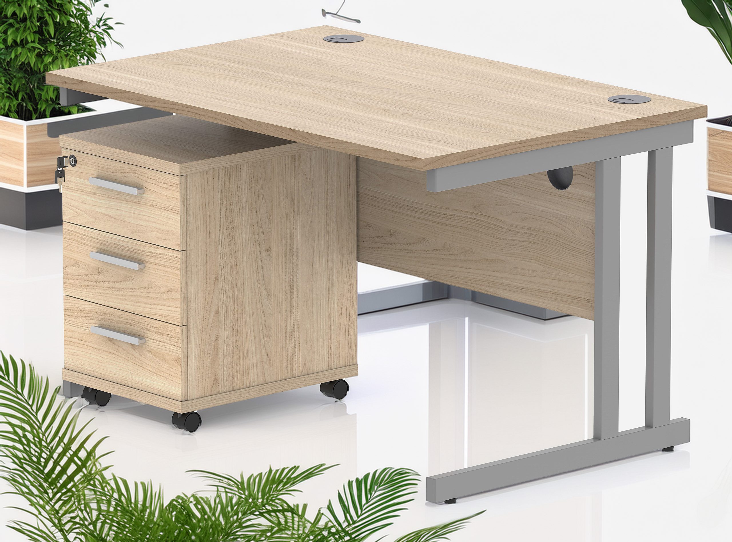 Upton Twin Upright Rectangular Desk with Mobile Pedestal