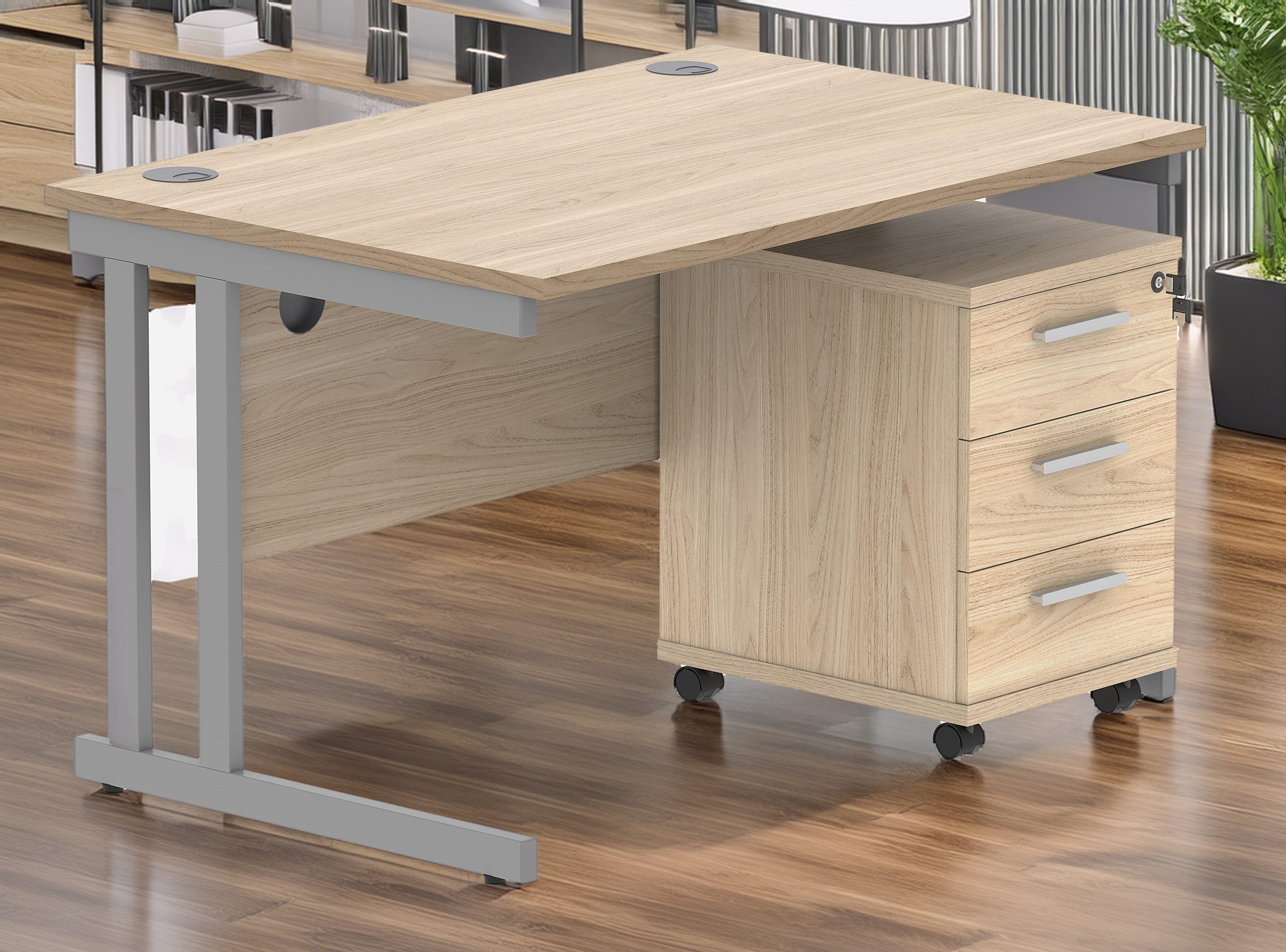 Upton Twin Upright Rectangular Desk with Mobile Pedestal - Image 7