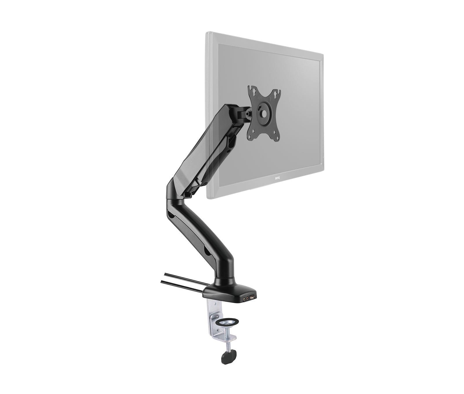 Single Spring Loaded Monitor Arm with USB & Audio Black - Image 4