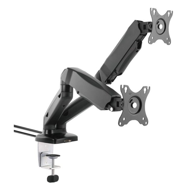 Double Spring Loaded Monitor Arm with USB & Audio Black
