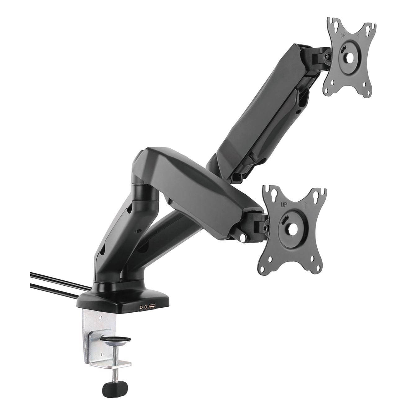 Double Spring Loaded Monitor Arm with USB & Audio Black