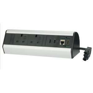 Desktop Power Extension 2 x Individually-fused Sockets 2x USB 1 x RJ45 1 x HDMI - Black