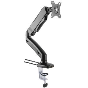 Single Spring Loaded Monitor Arm with USB & Audio Black