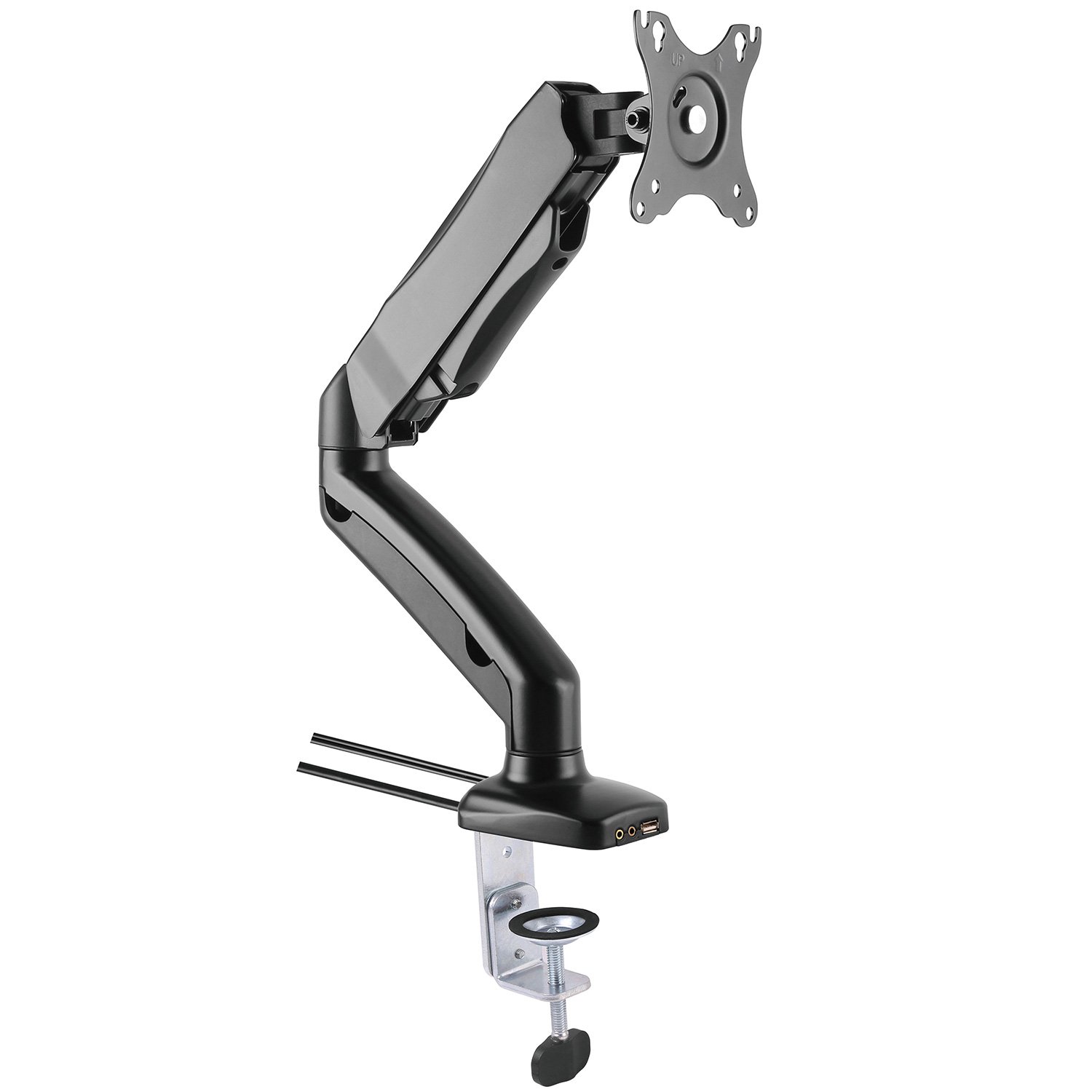 Single Spring Loaded Monitor Arm with USB & Audio Black