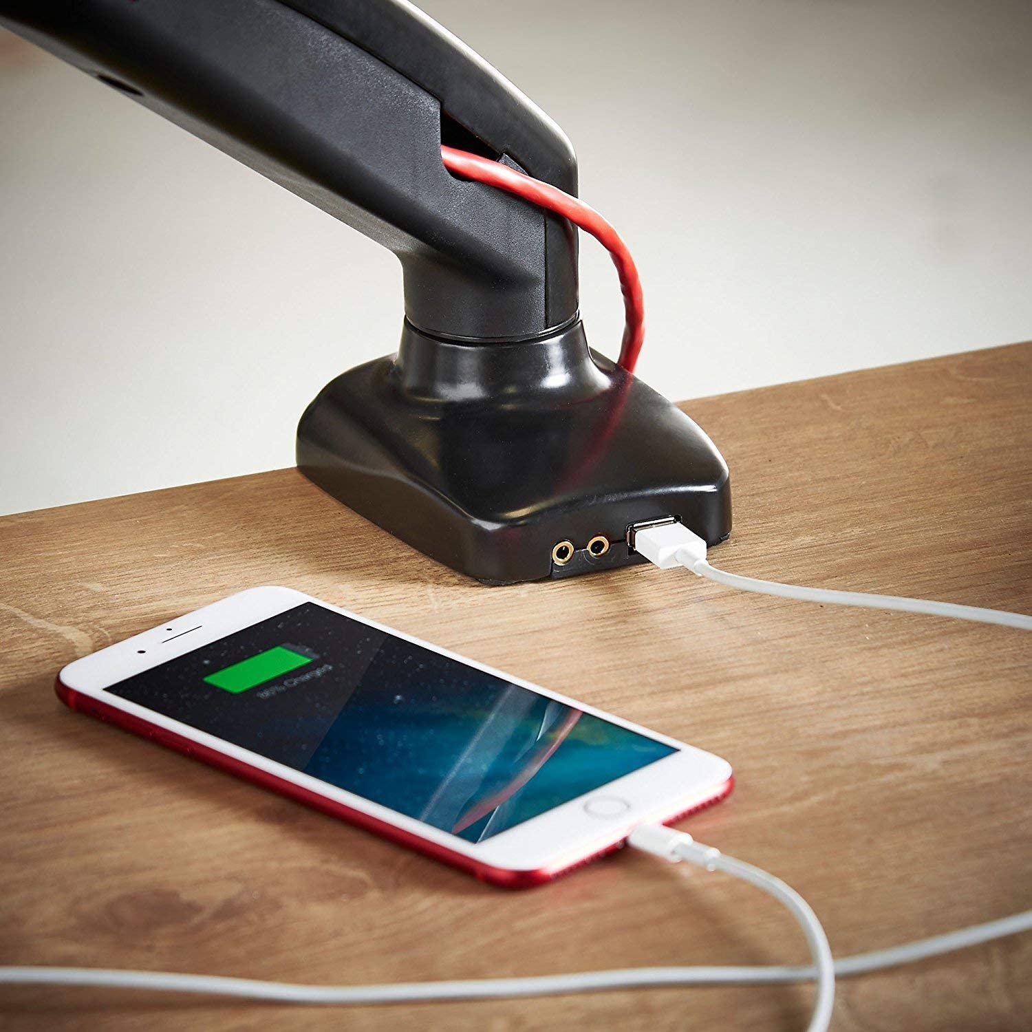 Single Spring Loaded Monitor Arm with USB & Audio Black - Image 7