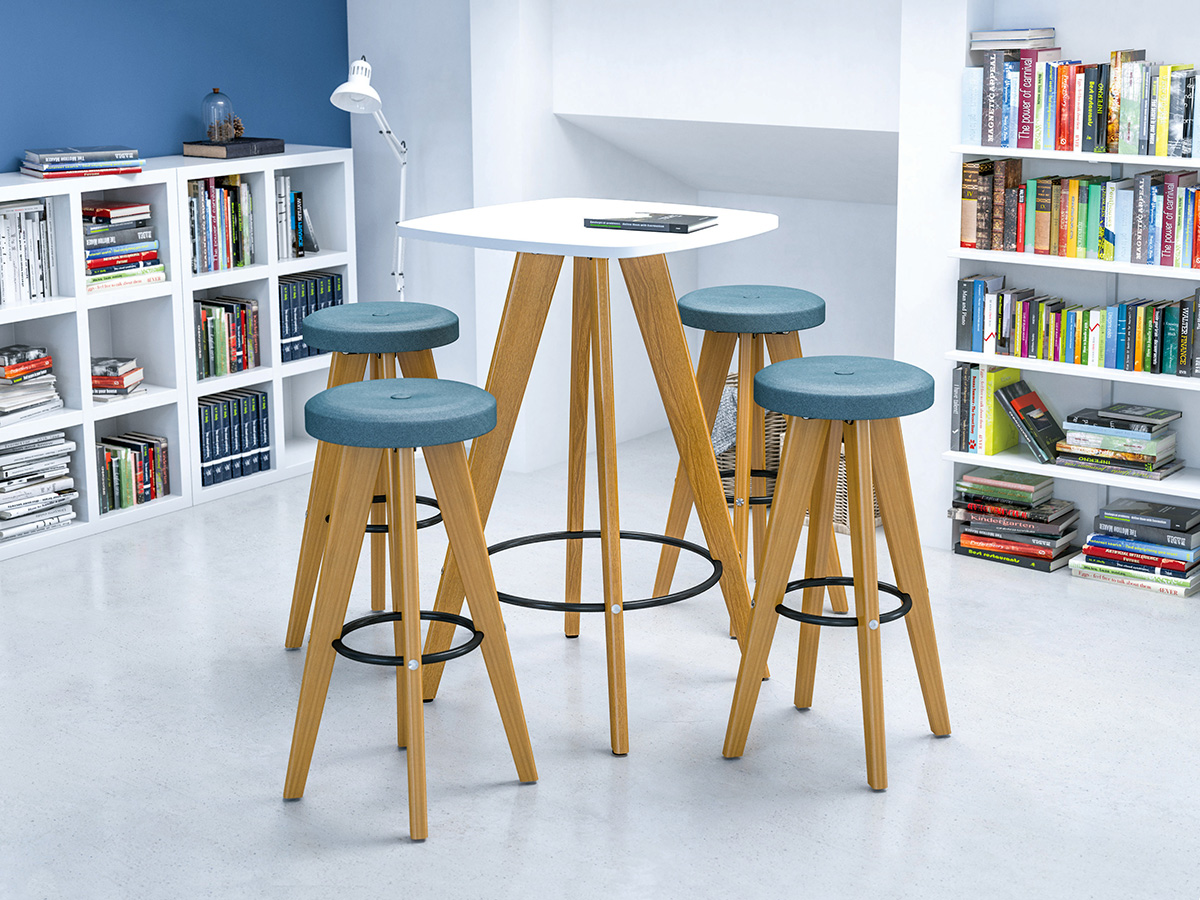 Round Poseur Height Tables with Coloured Wood Tapered Leg - Image 2