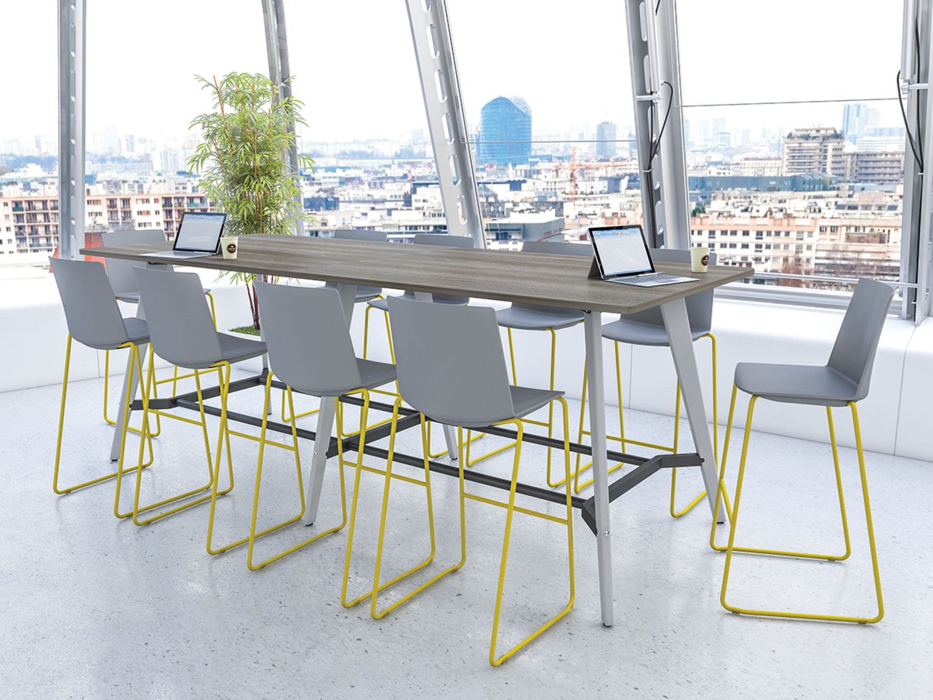 Rectangular Poseur Height Tables with Coloured Wood Tapered Leg - Image 4