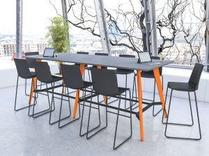 Rectangular Poseur Height Tables with Coloured Wood Tapered Leg