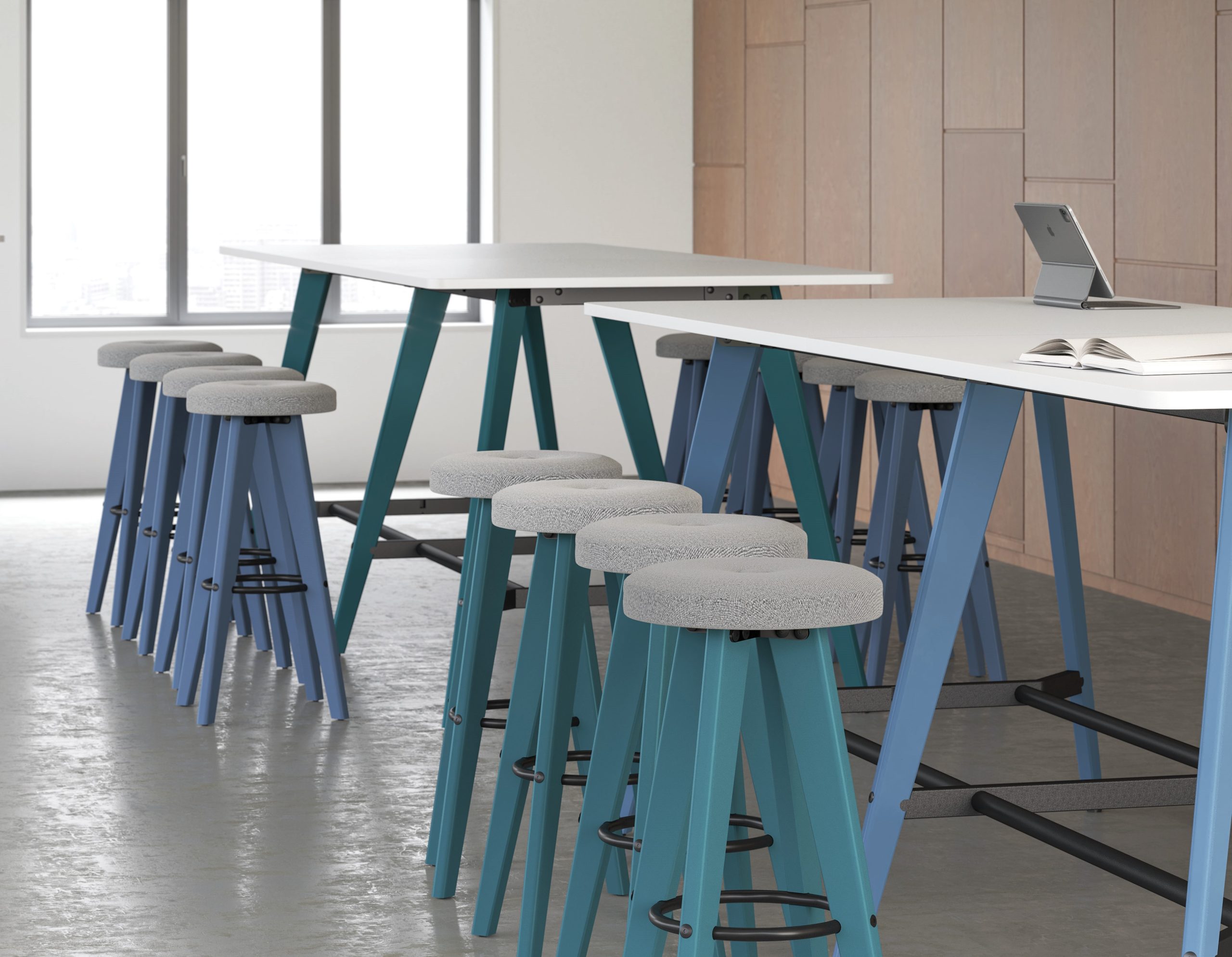 Rectangular Poseur Height Tables with Coloured Wood Tapered Leg - Image 10