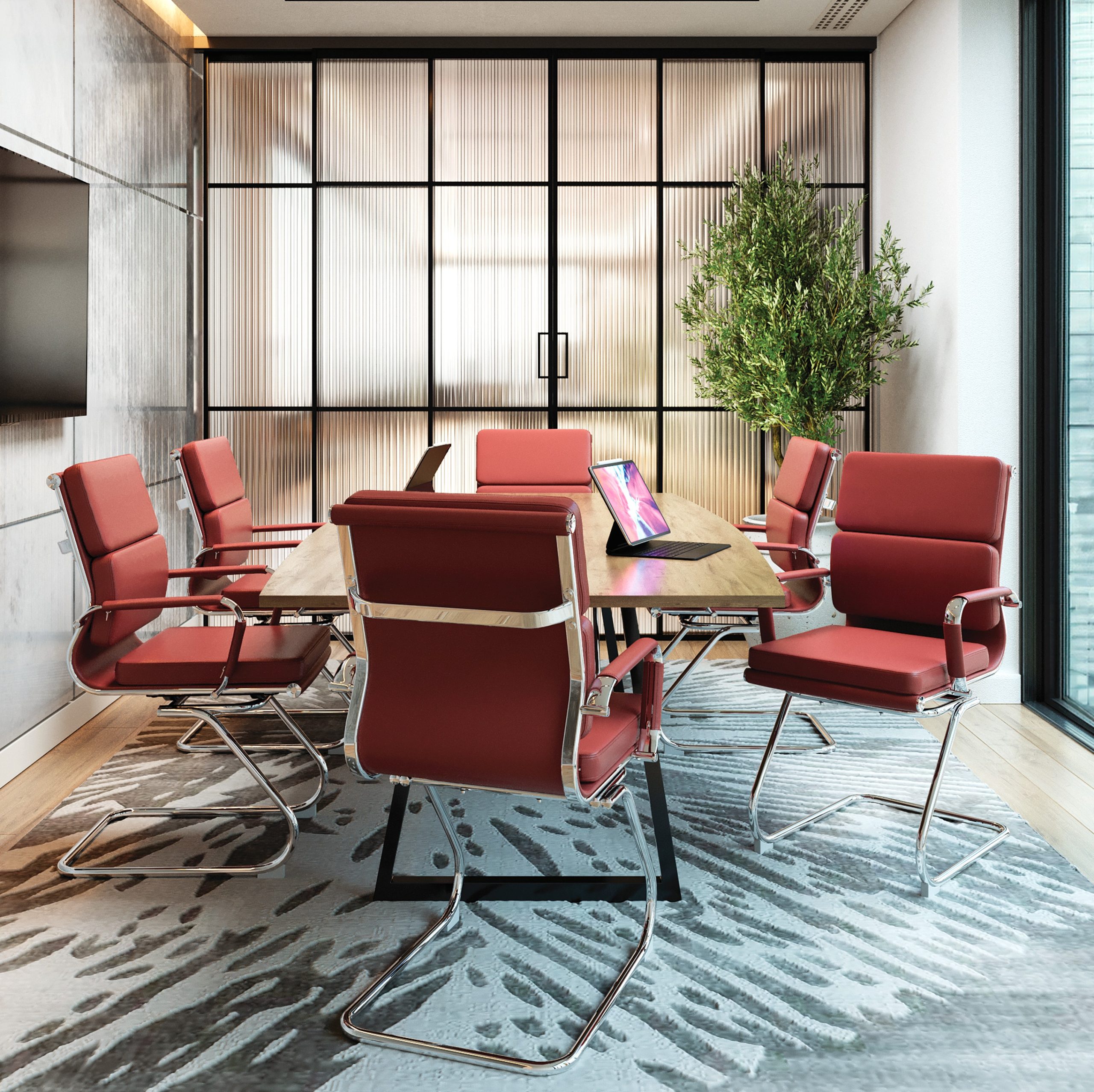 Avanti – Bonded Leather Medium Back Cantilever Meeting Chair with Individual Back Cushions and Chrome Arms & Base - Image 4