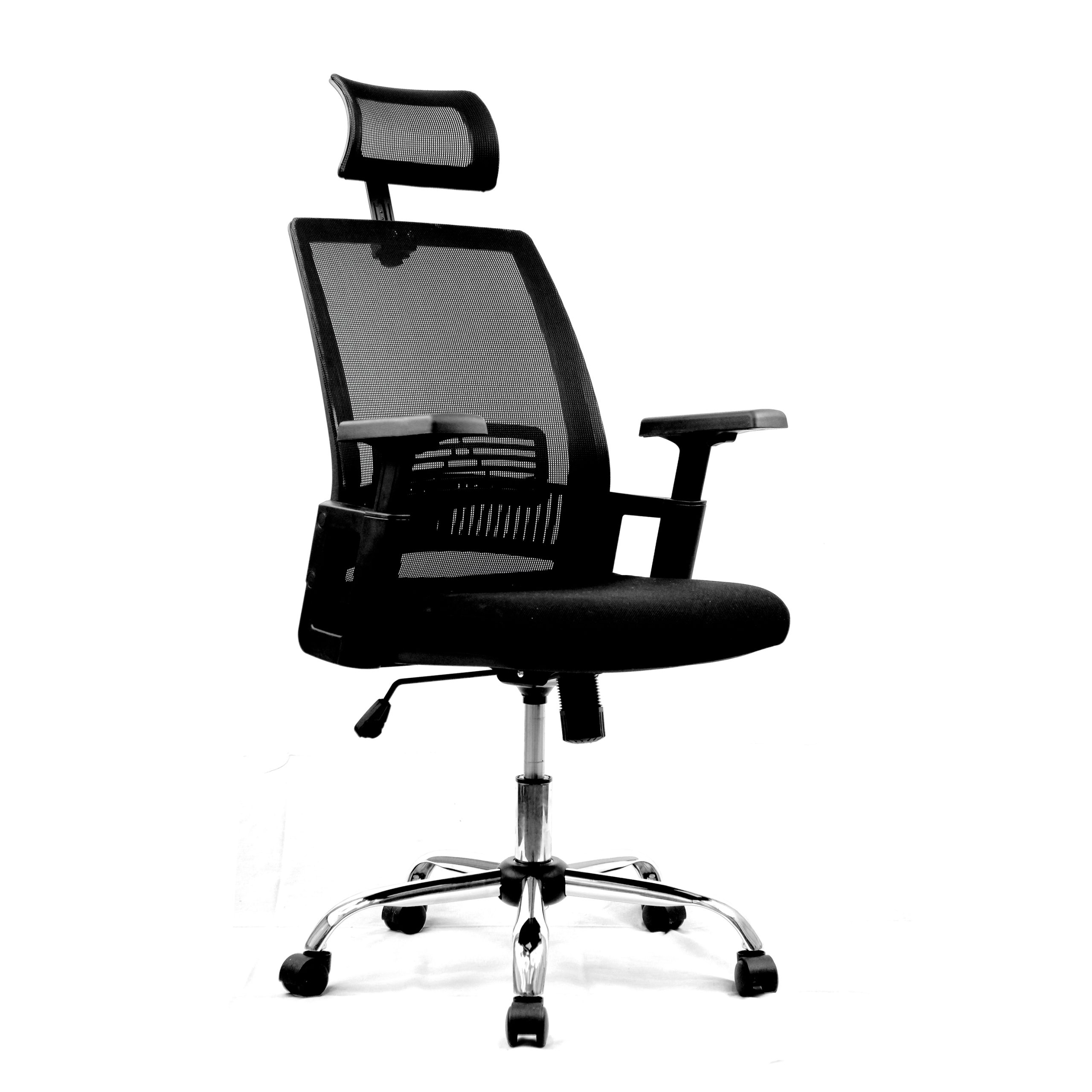Alpha – High Back Mesh Chair with Headrest and Chrome Base – Black - Image 2