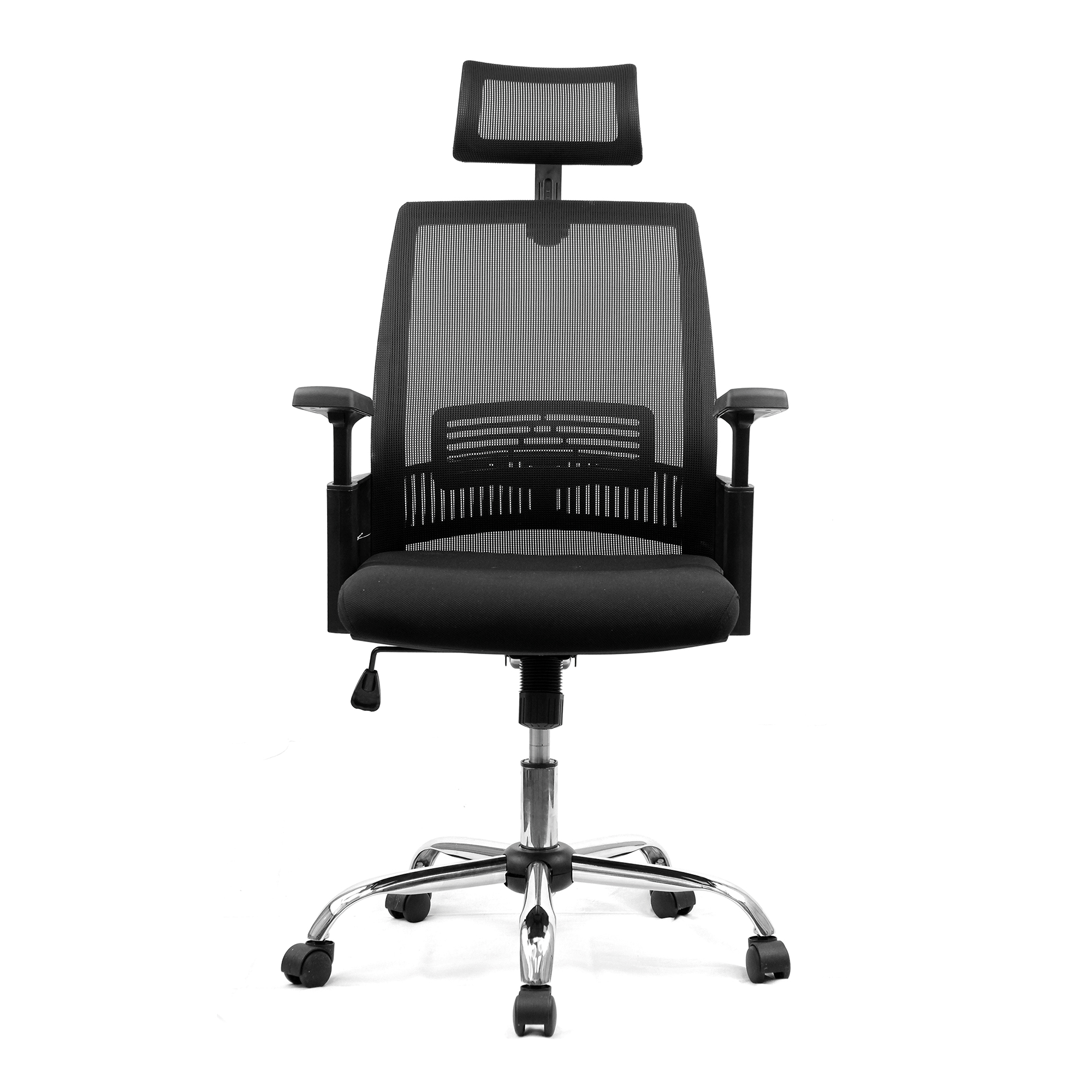 Alpha – High Back Mesh Chair with Headrest and Chrome Base – Black - Image 5