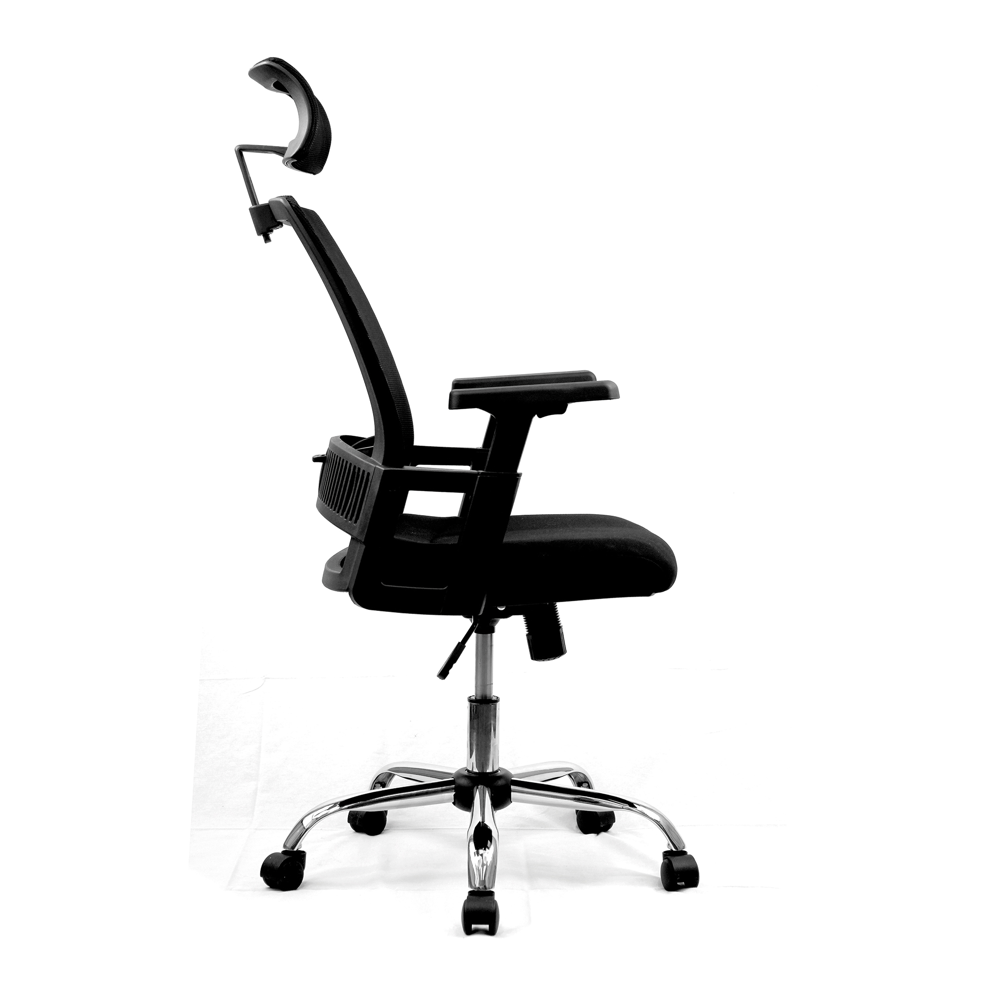 Alpha – High Back Mesh Chair with Headrest and Chrome Base – Black - Image 6