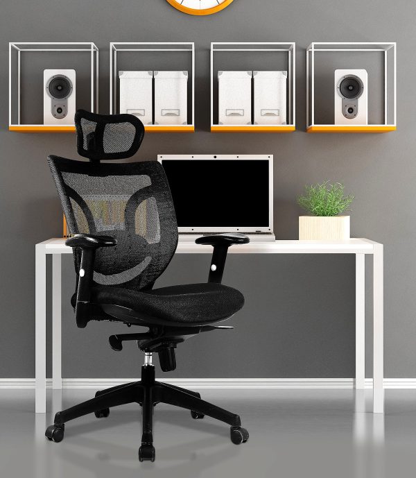 Newton high back mesh synchronous executive armchair with integral headrest-black