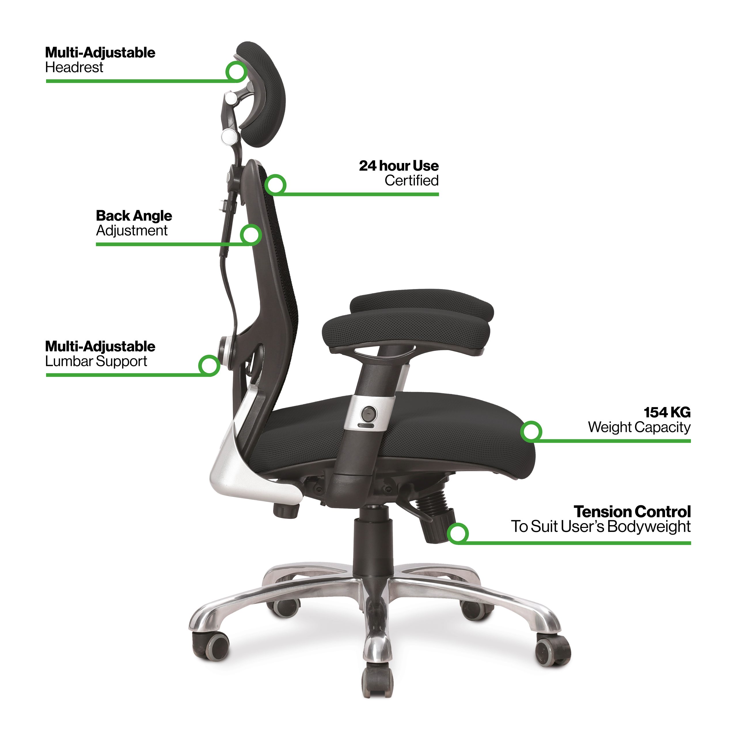 Ergonomic Luxury High Back Executive Mesh Chair for 24 Hour Use – Black - Image 8