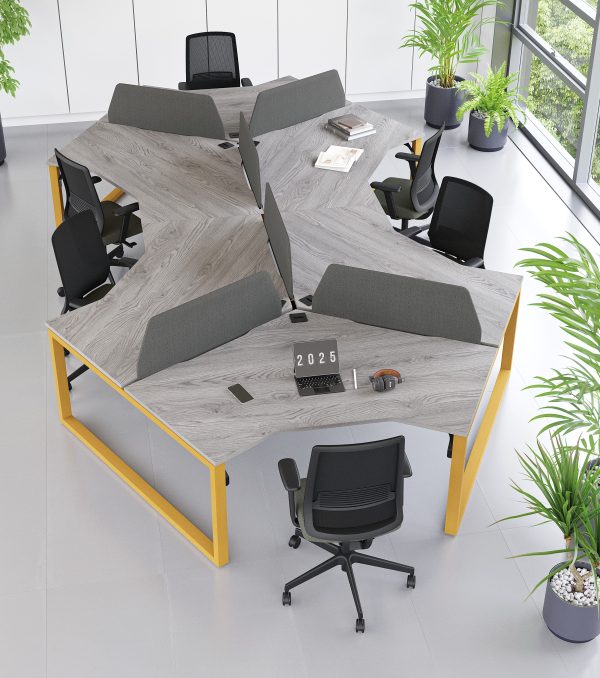 120 Degree Evolve Hooped Leg Oak or Coloured Metal Bench Modular Desk Range