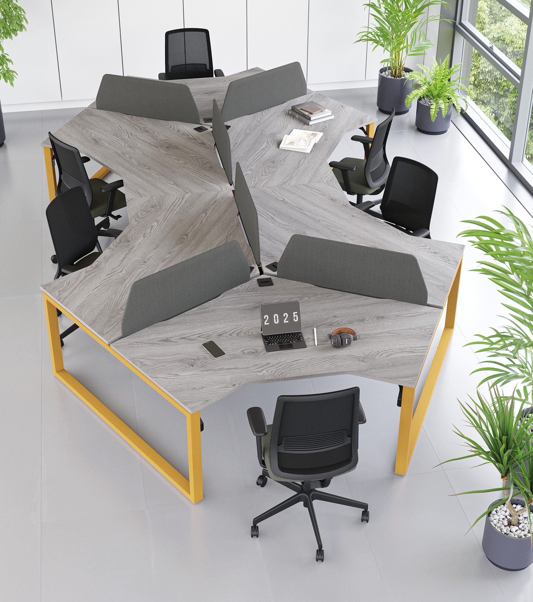 120 Degree Evolve Hooped Leg Oak or Coloured Metal Bench Modular Desk Range