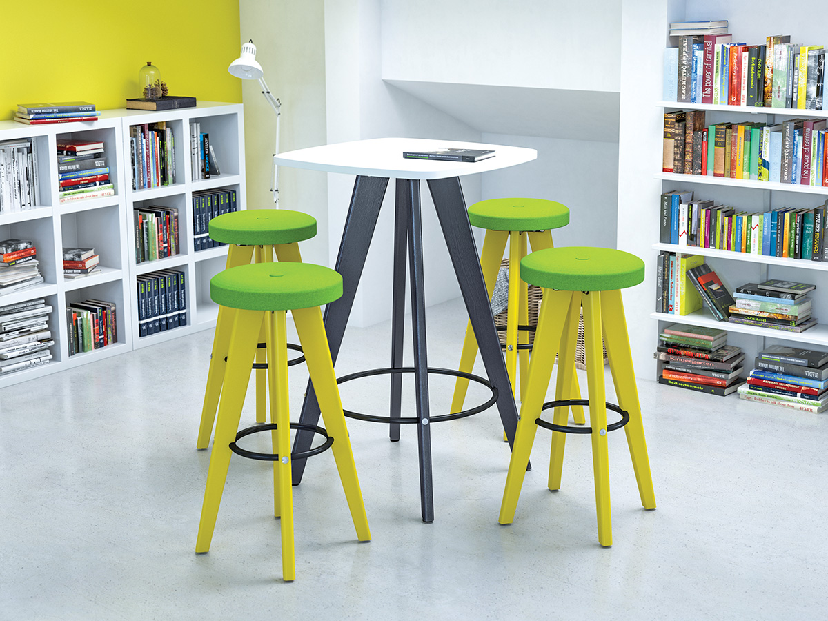 Round Poseur Height Tables with Coloured Wood Tapered Leg - Image 3