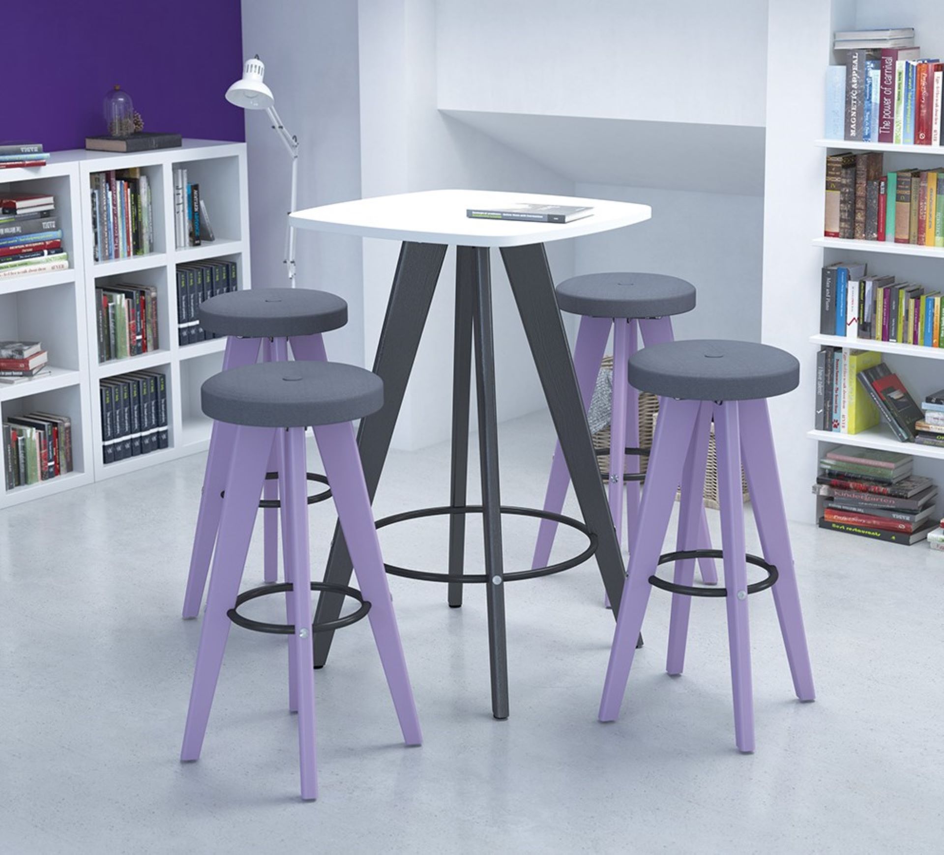 Round Poseur Height Tables with Coloured Wood Tapered Leg - Image 4