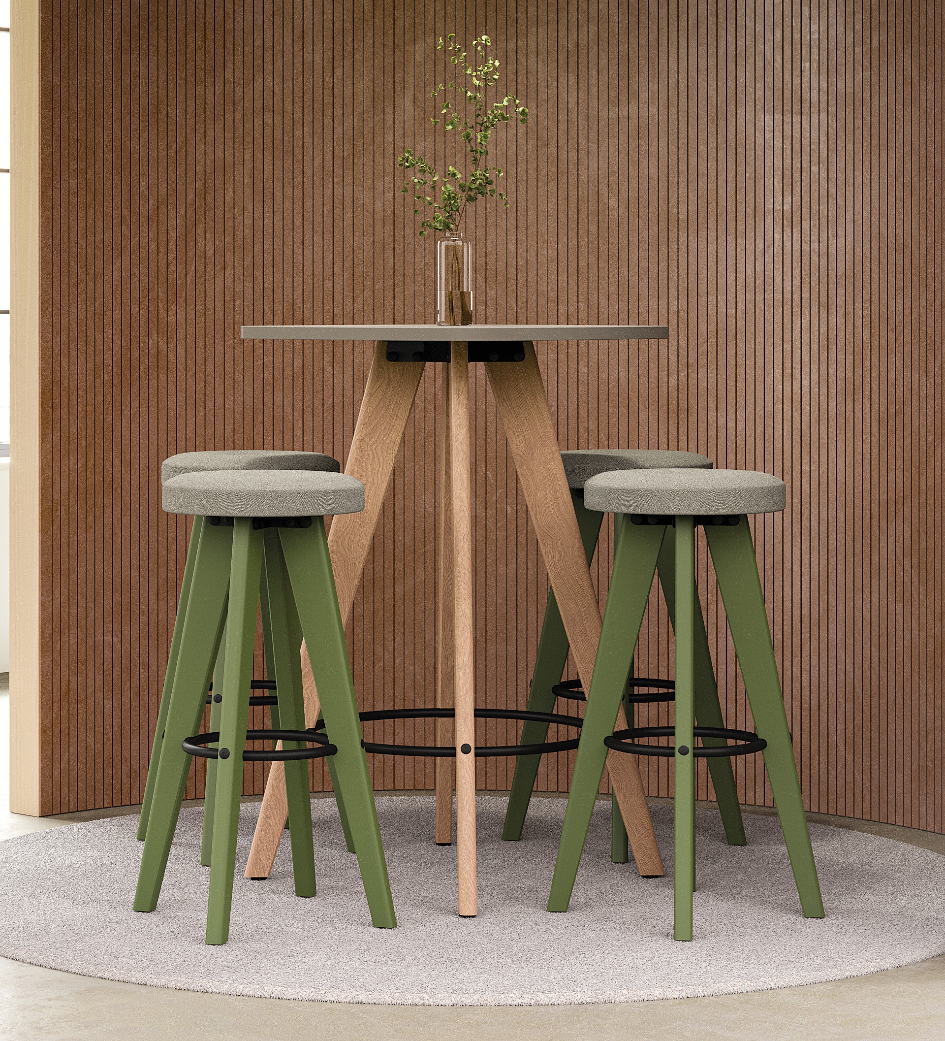 Round Poseur Height Tables with Coloured Wood Tapered Leg - Image 5