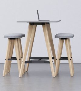 Round Poseur Height Tables with Coloured Wood Tapered Leg