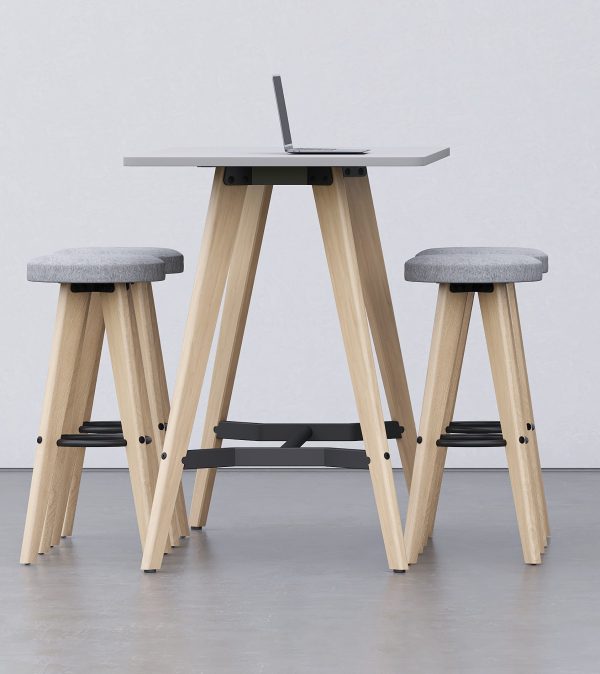 Round Poseur Height Tables with Coloured Wood Tapered Leg