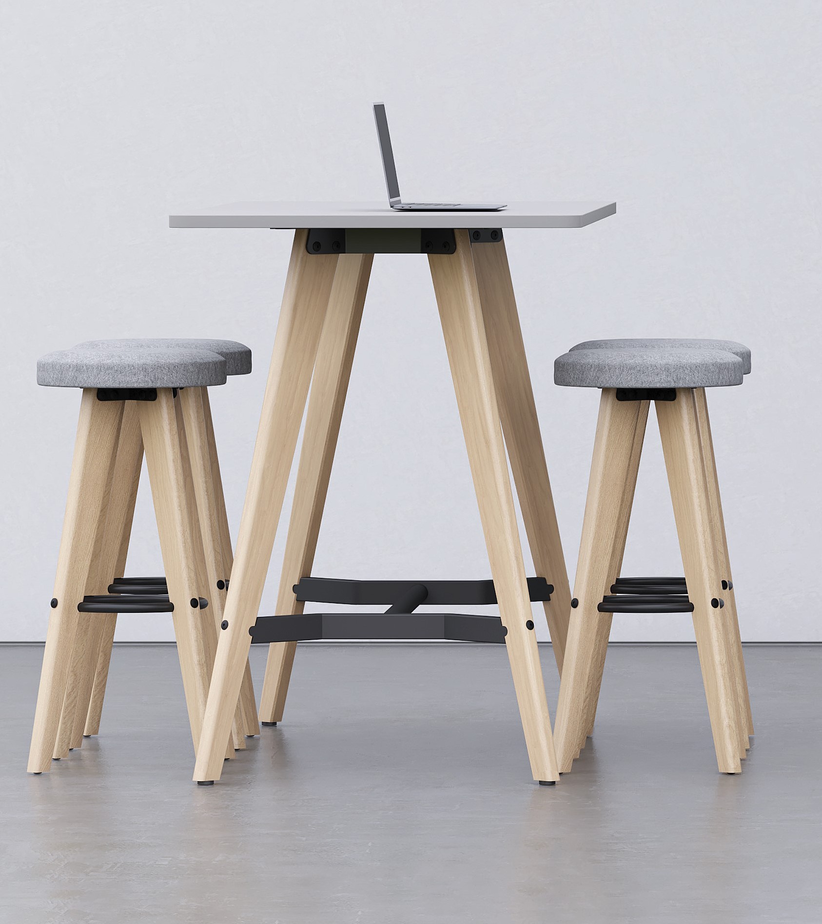 Round Poseur Height Tables with Coloured Wood Tapered Leg