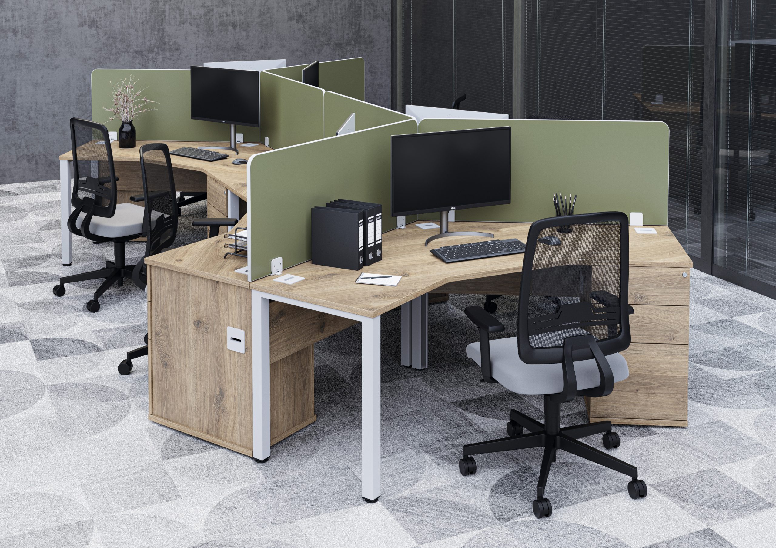 Poise 120 Degree Desks with Pedestal Combinations