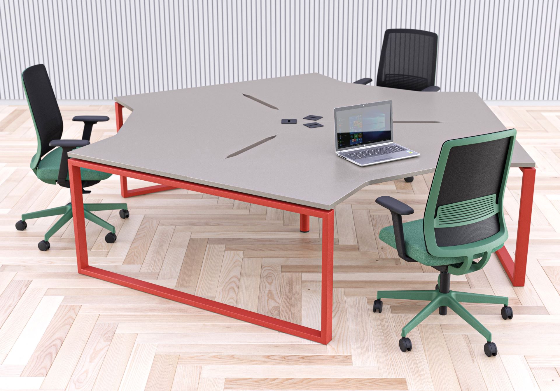 120 Degree Evolve Hooped Leg Oak or Coloured Metal Bench Modular Desk Range - Image 4